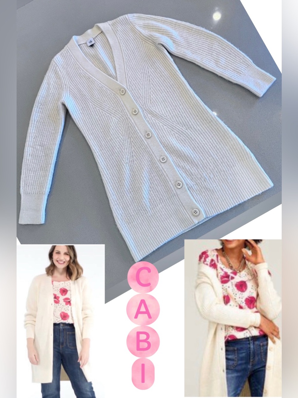 Cabi Book Club Cardigan #4099 ivory color cotton blend Sz Small